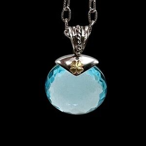 14k Yellow Gold Accent Sterling Silver Natural Blue Topaz Two Tone Necklace